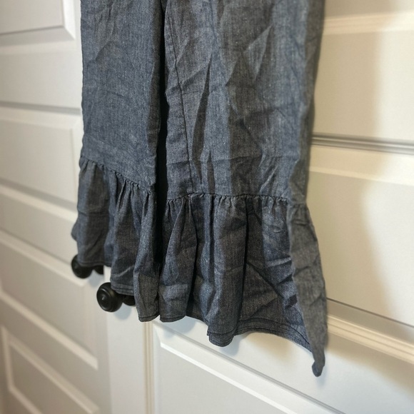 Anthropologie Boho Ett Twa Chambray Linen Ruffle Crop Pants Size 8 - Picture 2 of 11